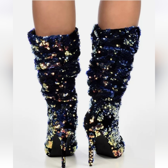 Sequin & Velvet Covered Stiletto Calf Boots NWT - Colorful NWT Size 6 - Picture 7 of 9